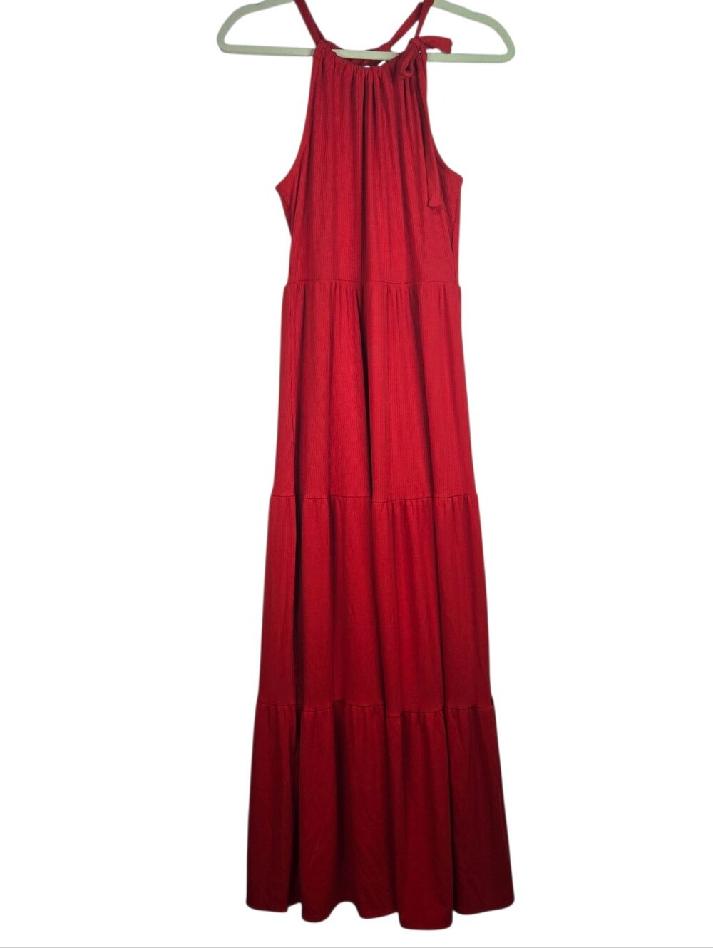Gilli Whitney Knit Tiered Keyhole Back Maxi Dress, Bold Red, Size M